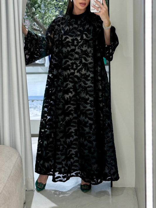 Velvet Kaftan - dark green x Grey x cutouts & Embellishmentsi