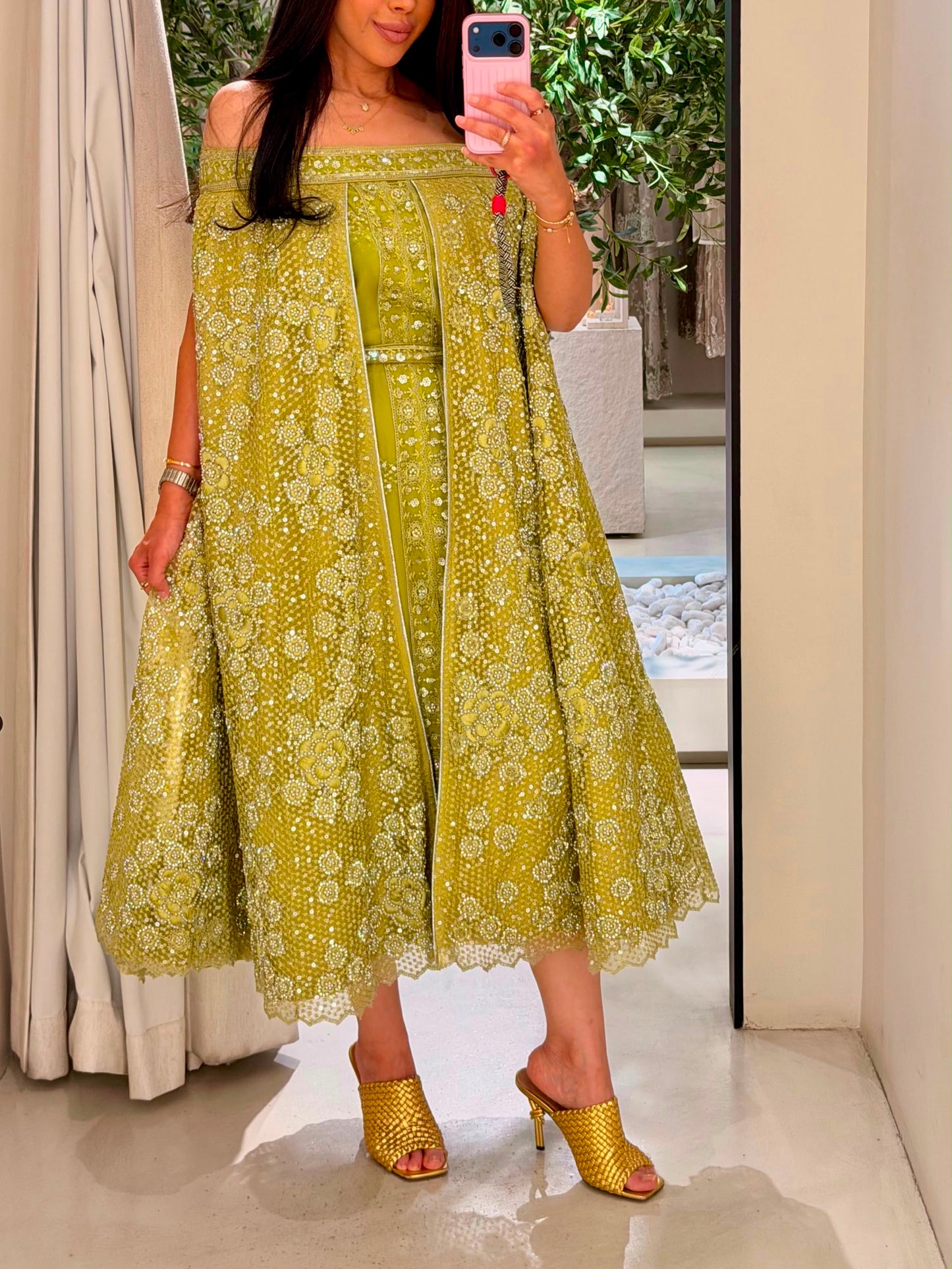 Midi fully embellished Jelwa Dress bridal- green