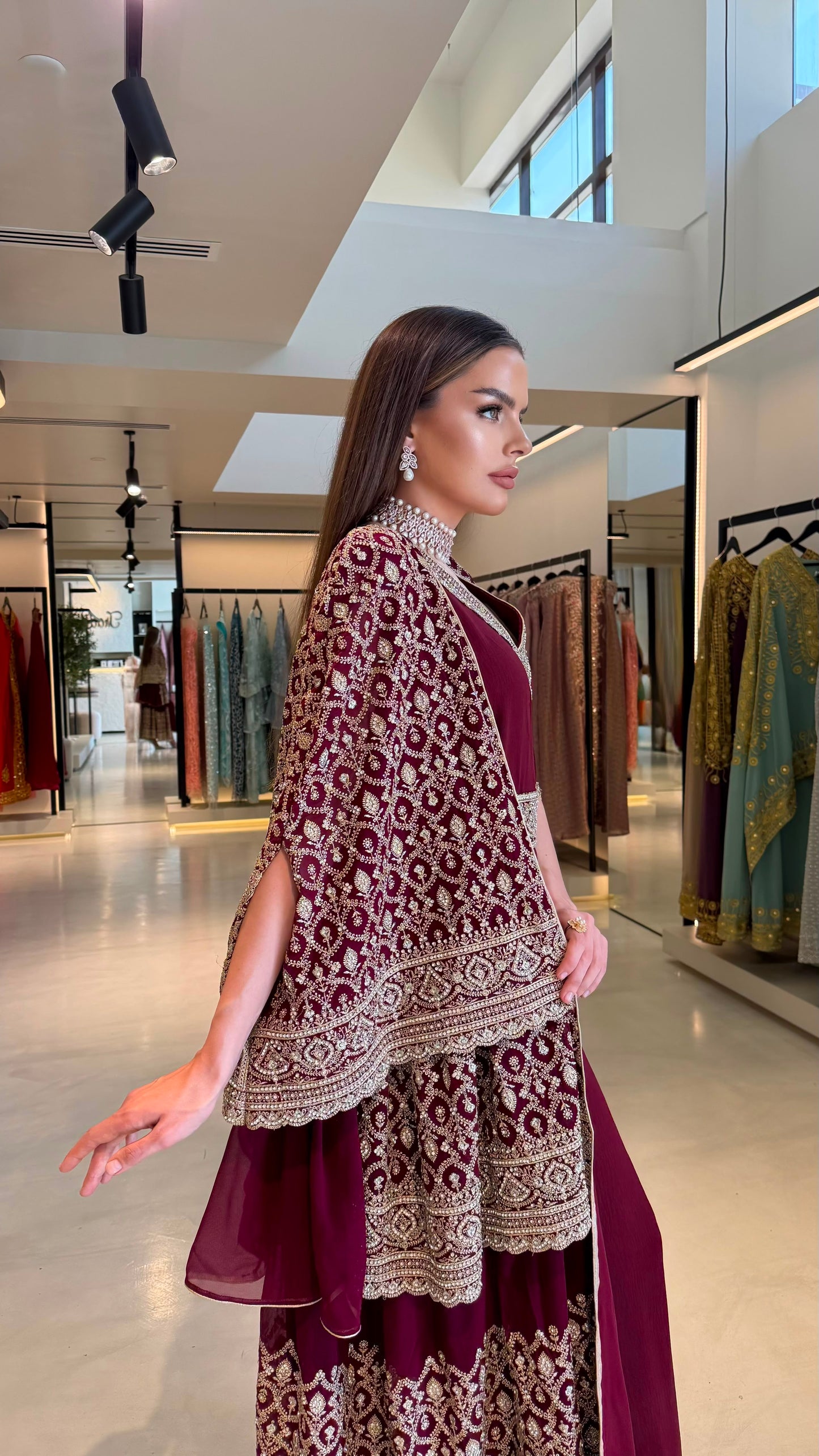 Triple Layer Jelwa Kaftan Bisht set - Burgundy