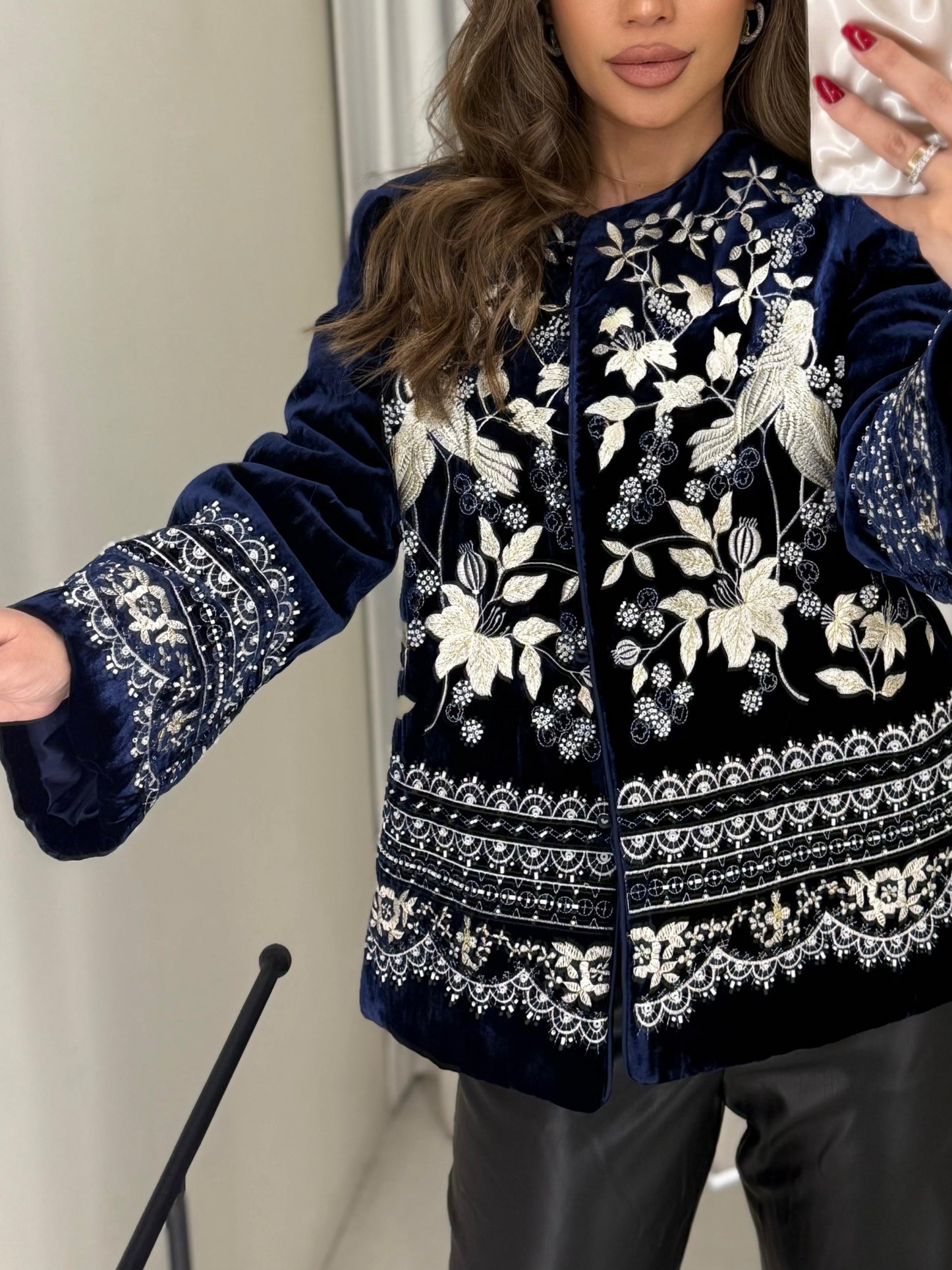 Black Velvet Embellished Blazer x white