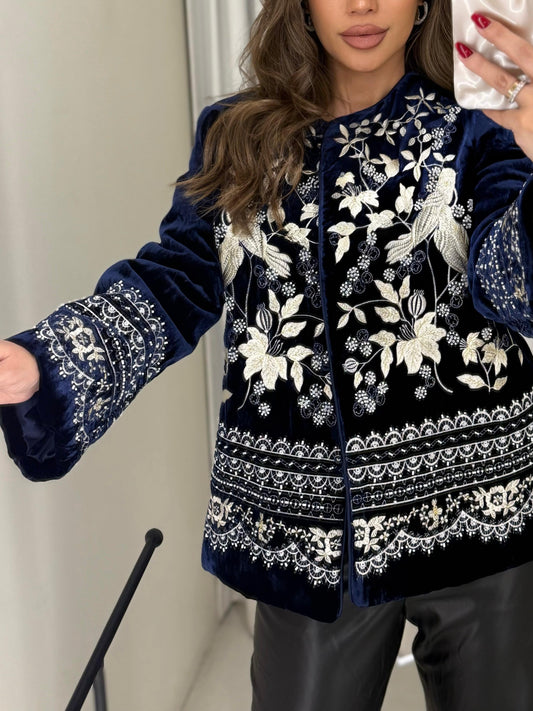 Black Velvet Embellished Blazer x white