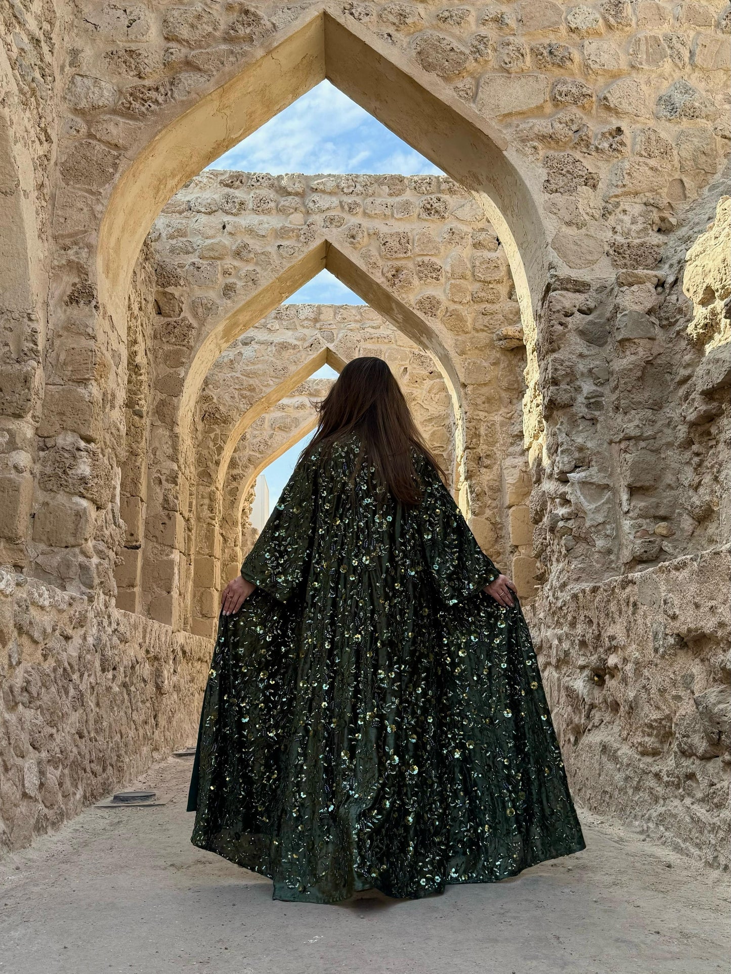 Velvet Bisht -Olive x Embellishments