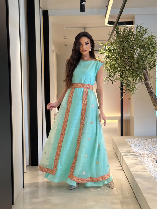Jelwa tulle Dress-Turqoise
