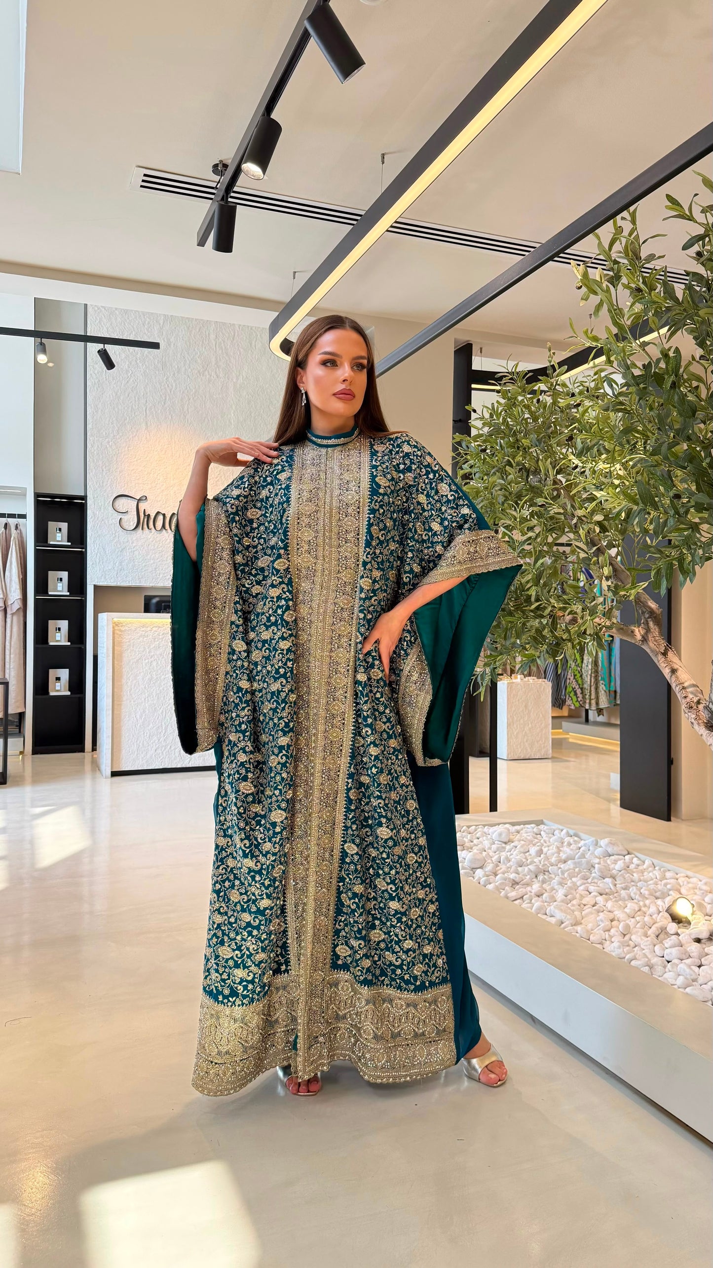 Wide Sleeves Jelwa Kaftan-Teal
