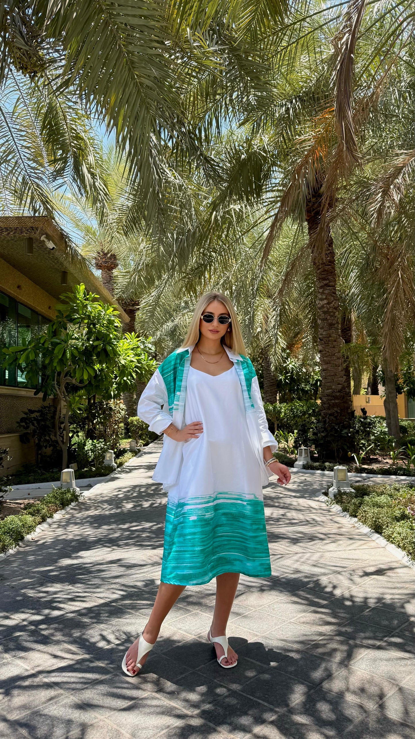 Summer Collection - green x white 2piece shirt/ Dress set