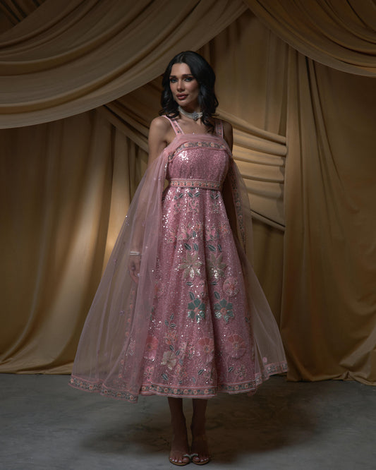 Short Sequin Jelwa Dress- Rose Pink