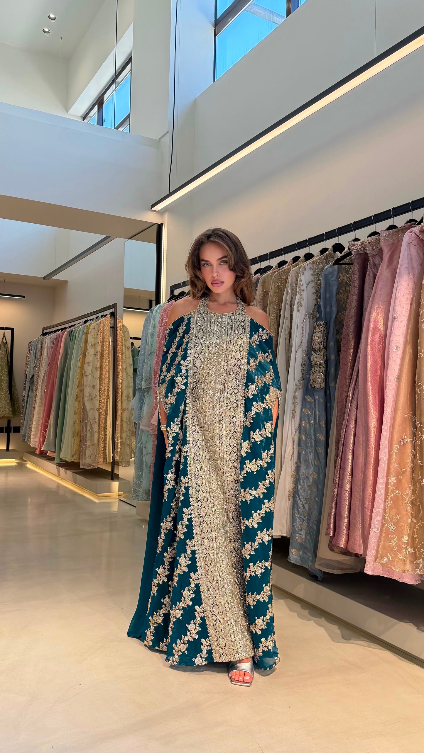 Cutout Cape Jelwa Kaftan -Teal Green