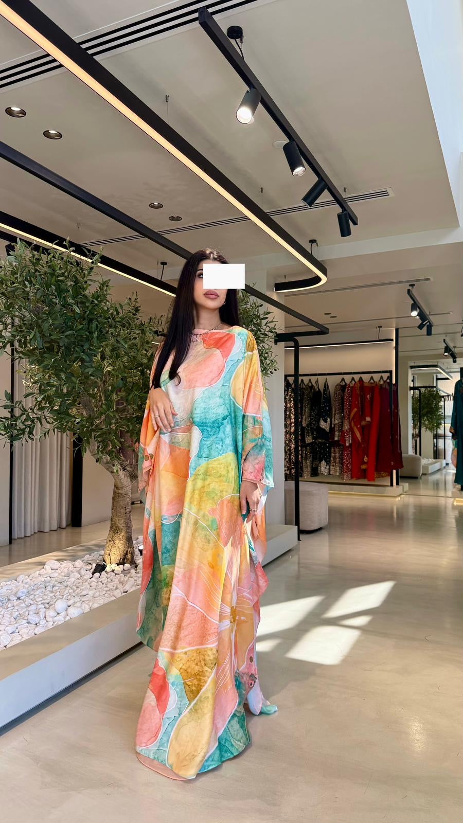 Summer floral kaftan  - Peach Flowy Florals (Closed shoulders)
