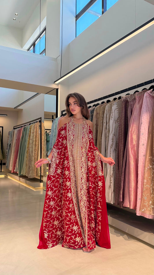 Cutout Cape Jelwa Kaftan -Red