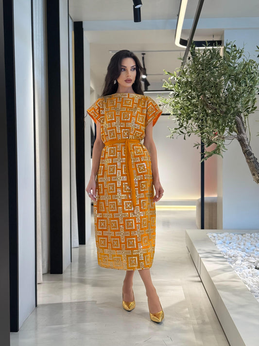 Jelwa Straight Cut Dress-Mustard