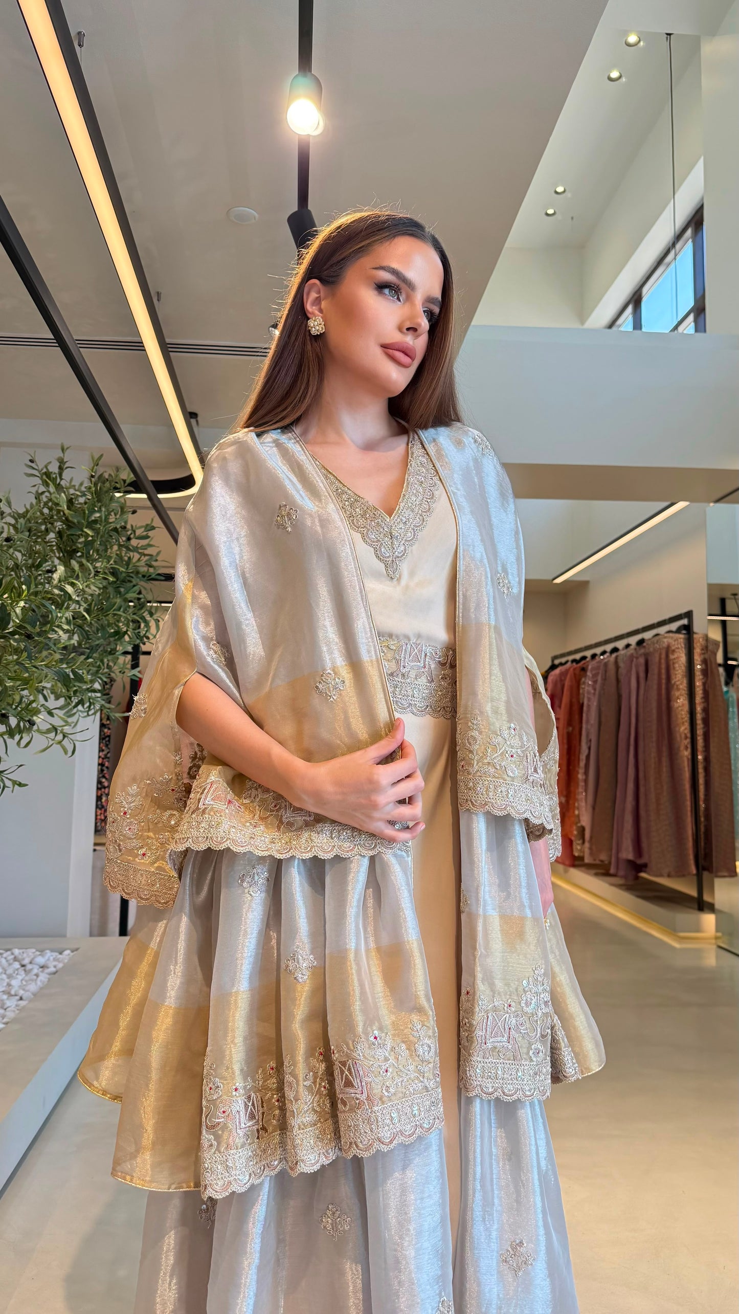 Triple Layer Jelwa Kaftan Bisht set - silver x gold