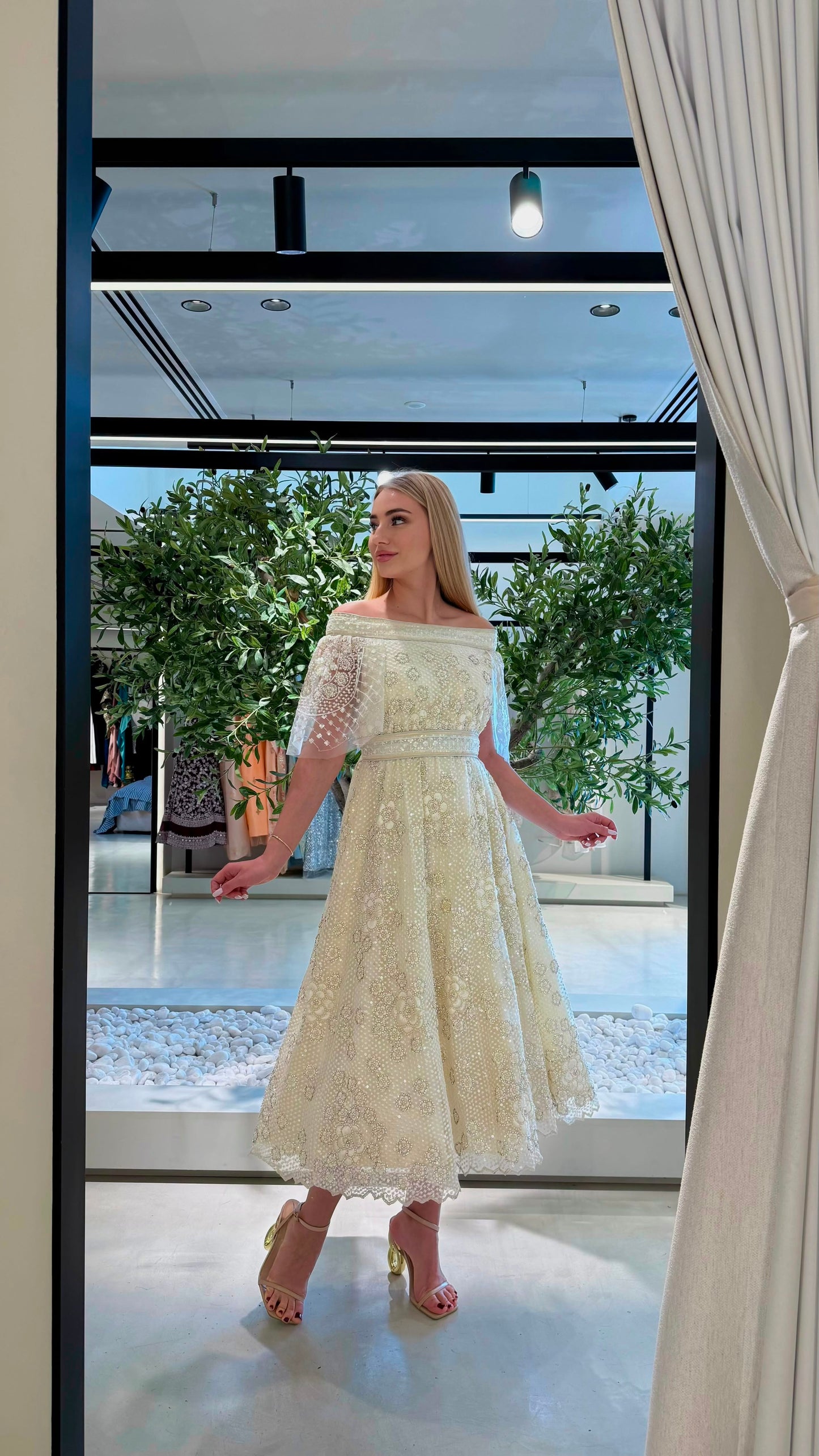 Midi fully embellished Jelwa Dress bridal- Pearl