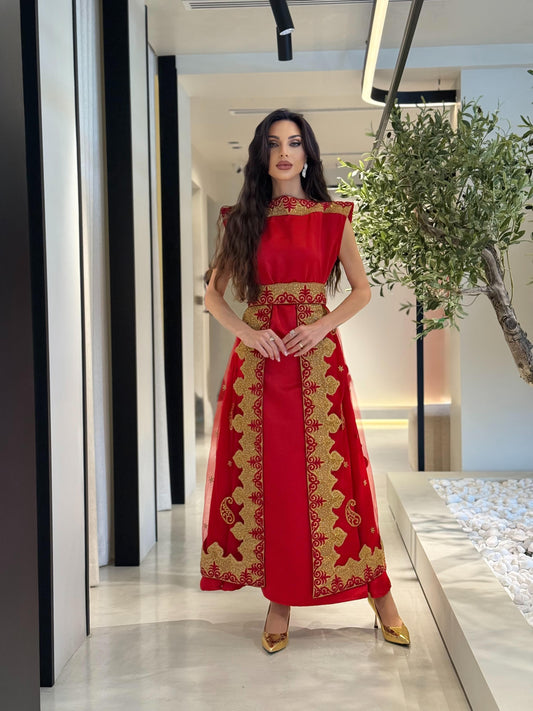 Jelwa tulle Dress-Red