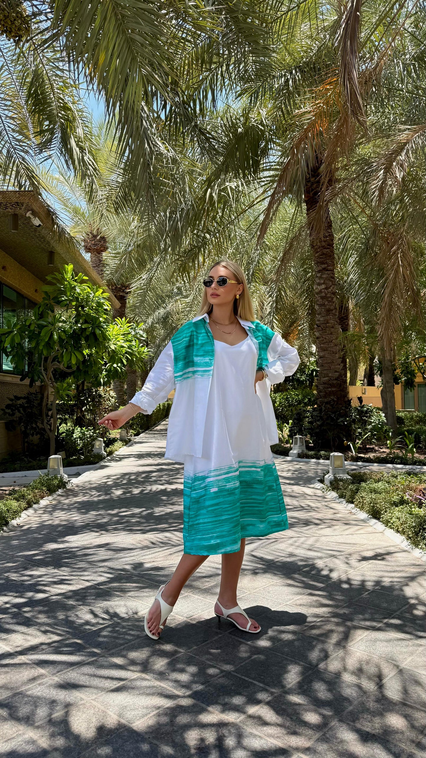 Summer Collection - green x white 2piece shirt/ Dress set