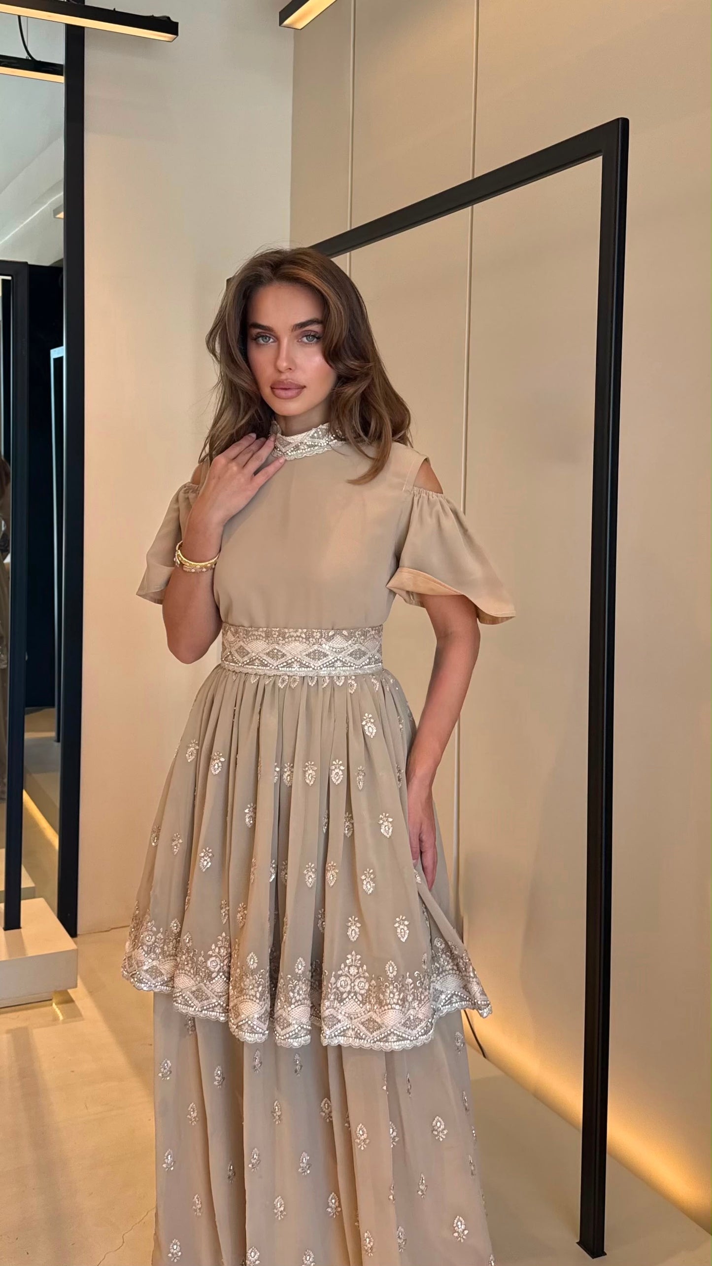 Cutout Jelwa Kaftan Dress-Beige