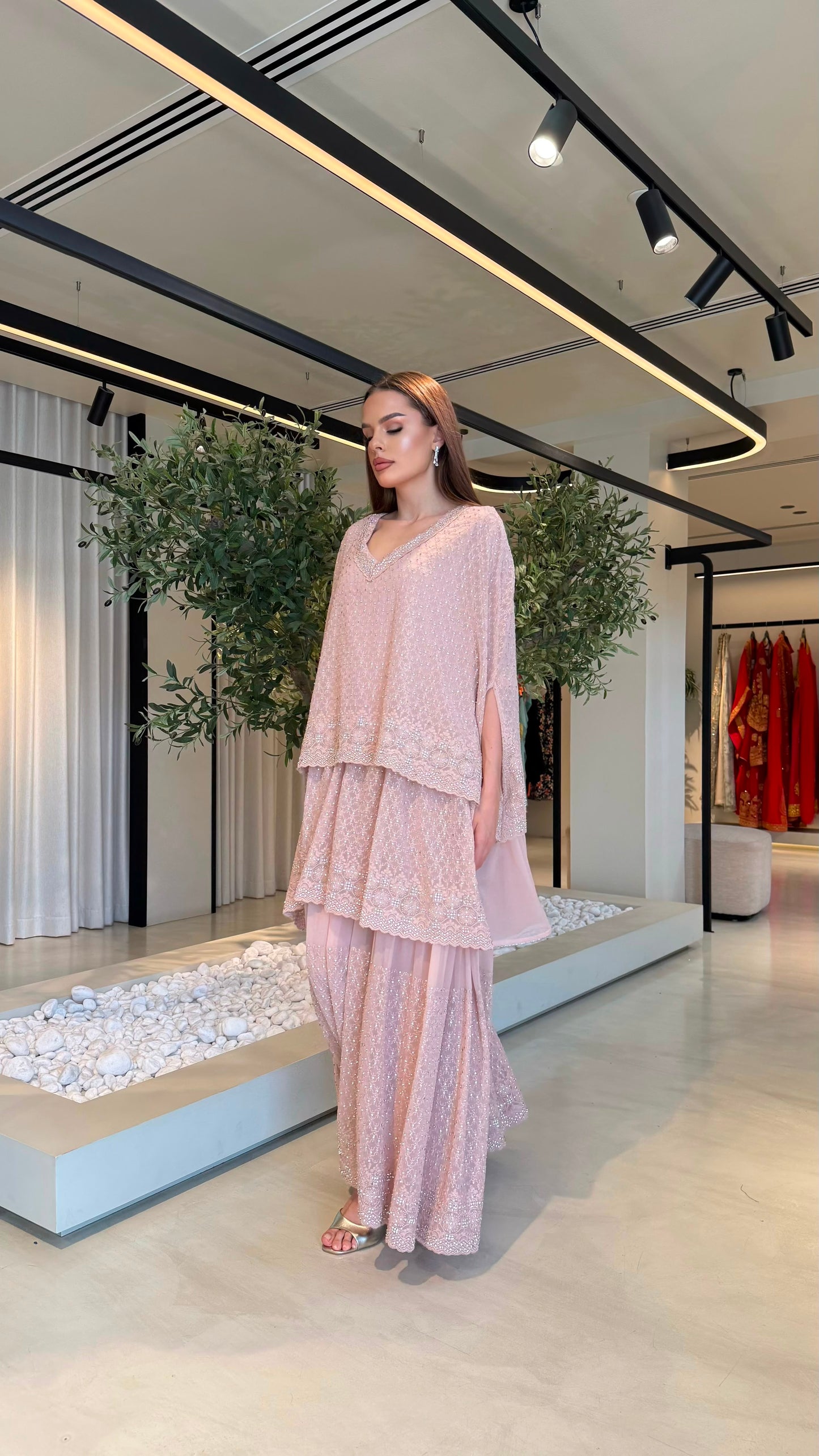 Triple Layer Jelwa Kaftan - Blush