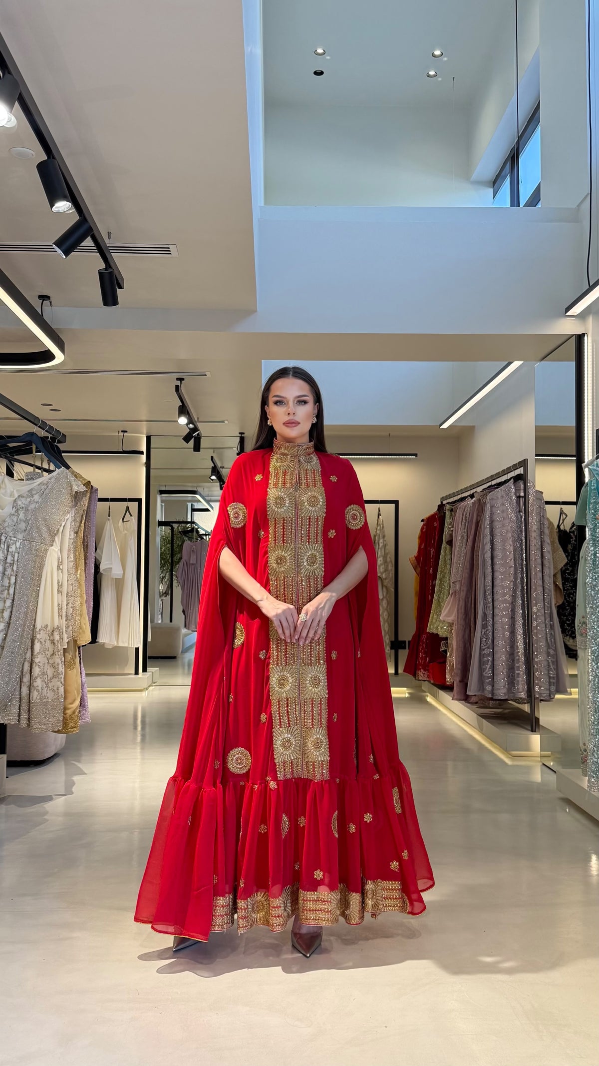 Ruffles Cape Jelwa kaftan -Red x Gold
