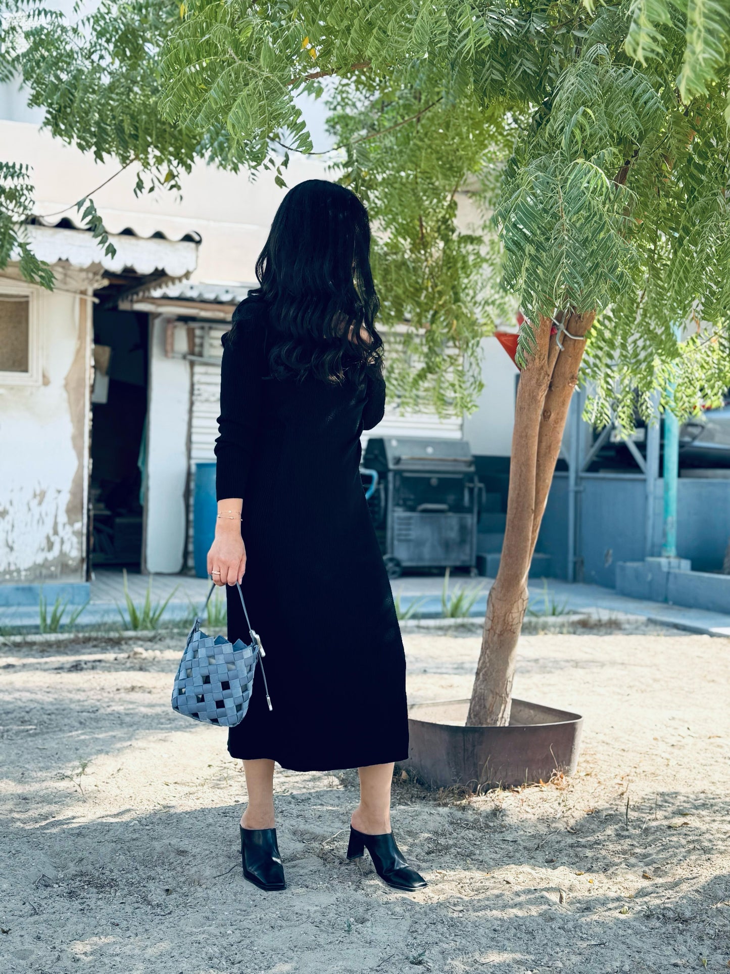 Winter Dress  - Draped wool Black