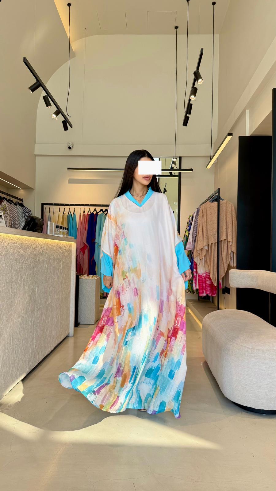 Summer floral kaftan  - Aqua Abstract