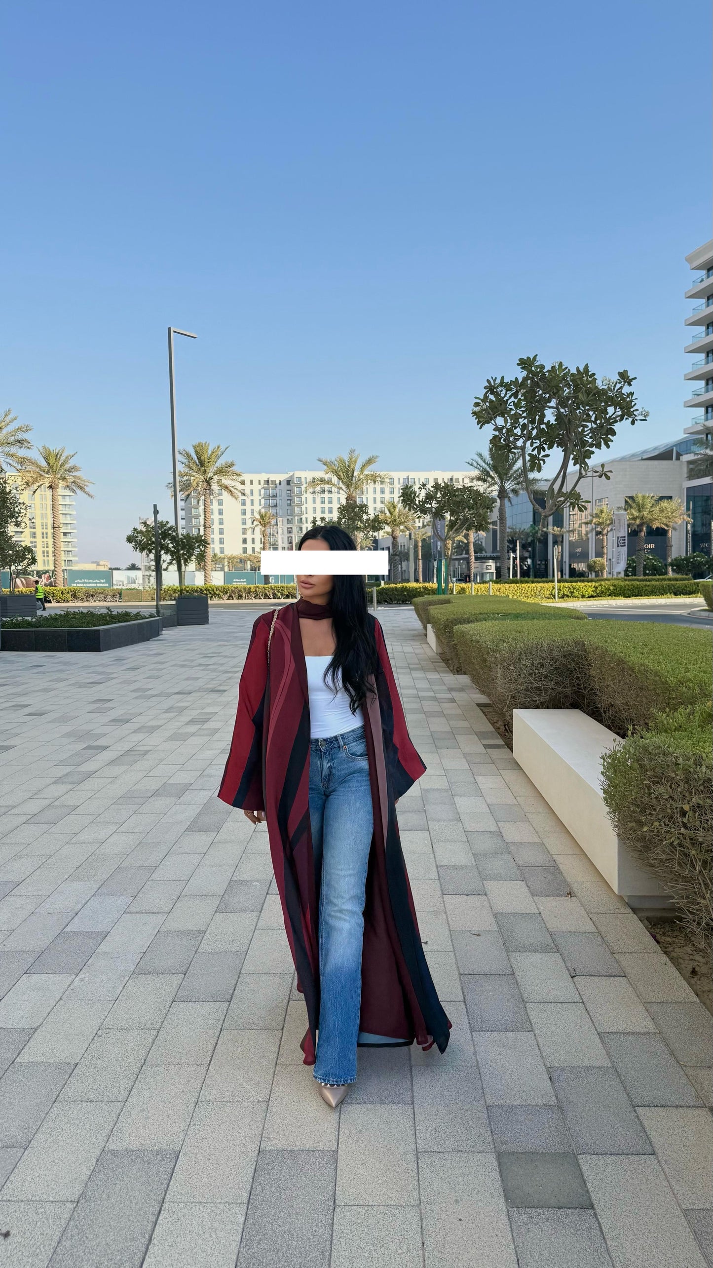 The Double Printed Chiffoun Abaya -Maroon