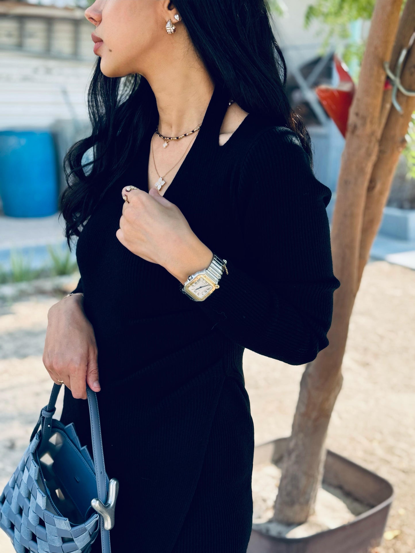 Winter Dress  - Draped wool Black