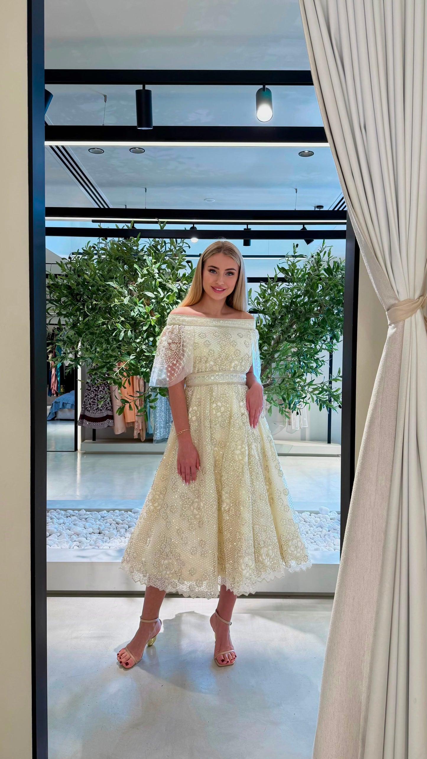 Midi fully embellished Jelwa Dress bridal- Pearl