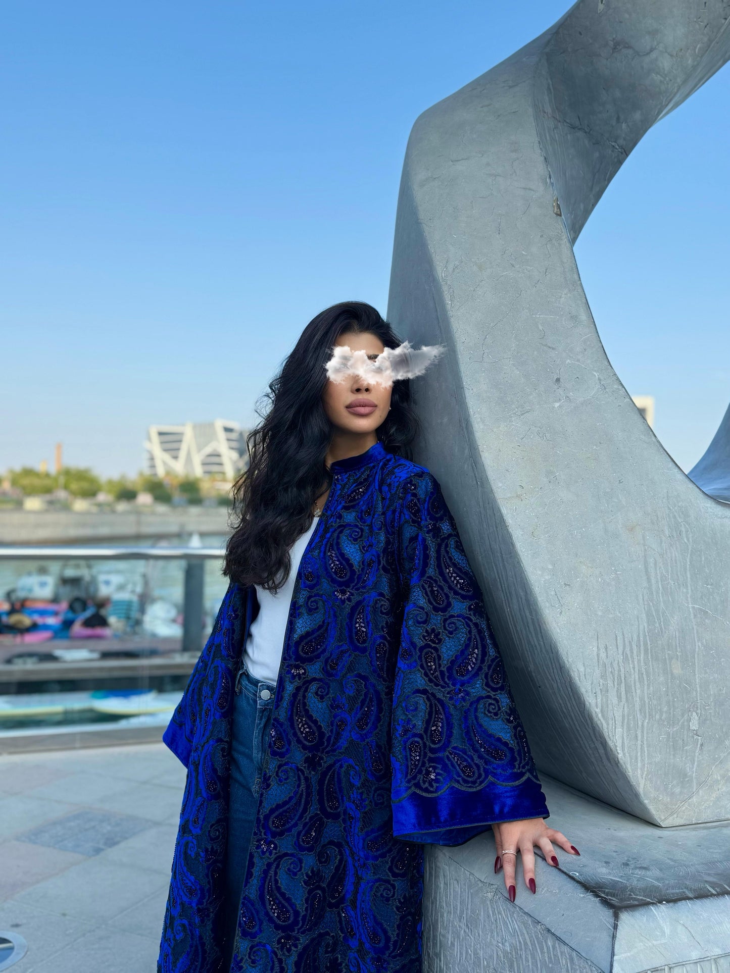 Velvet Bisht - Black x Royal Blue x cutouts & Embellishments