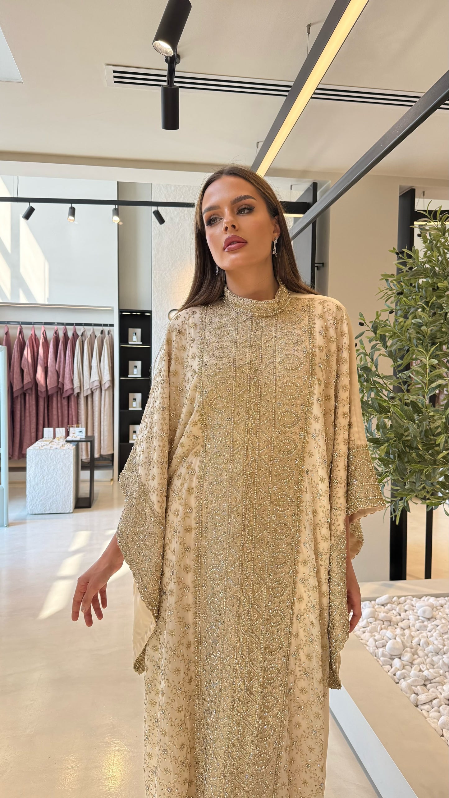 Wide Sleeves Jelwa Kaftan-Cream