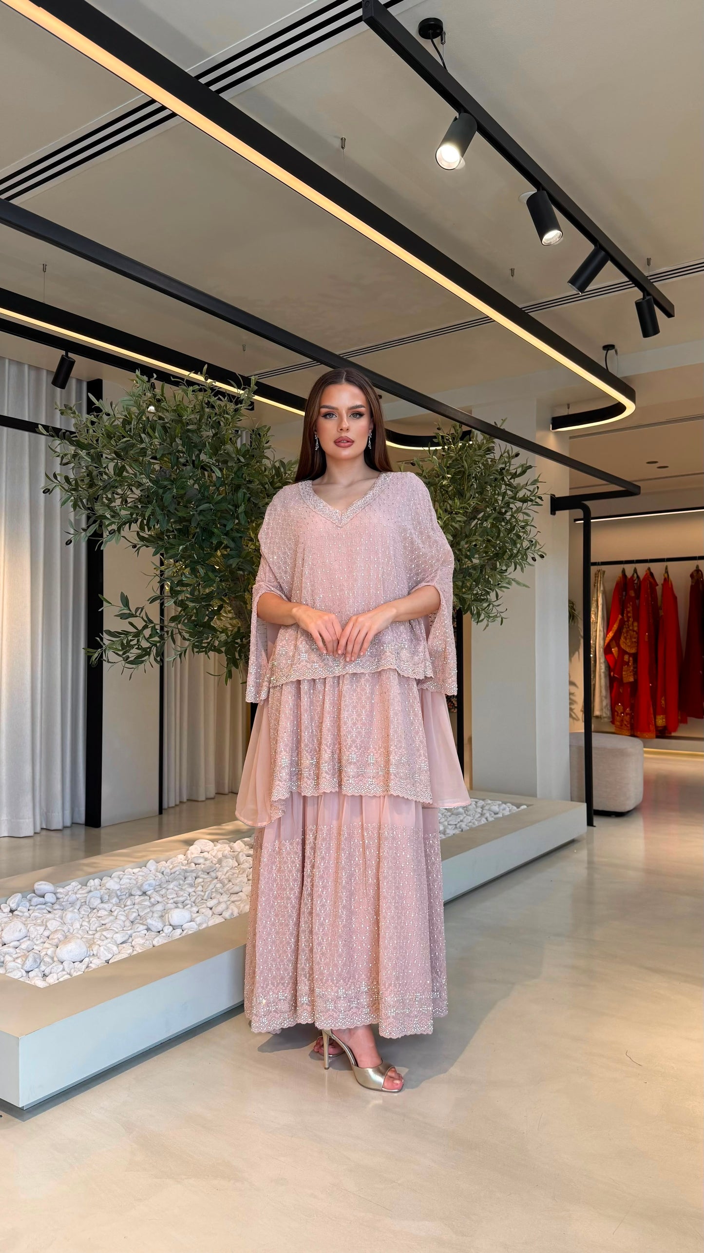 Triple Layer Jelwa Kaftan - Blush