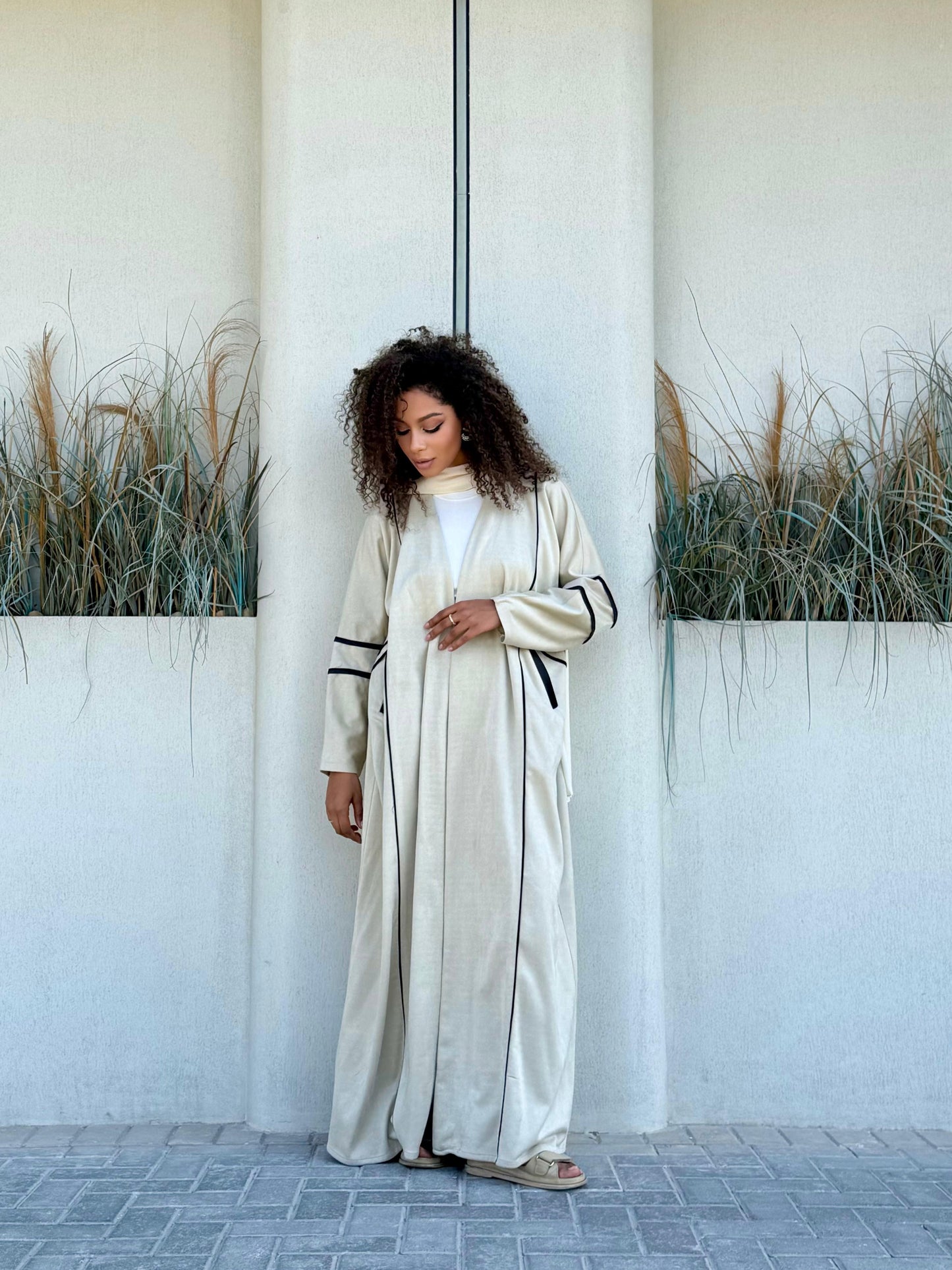 Winter Abaya- cream x black