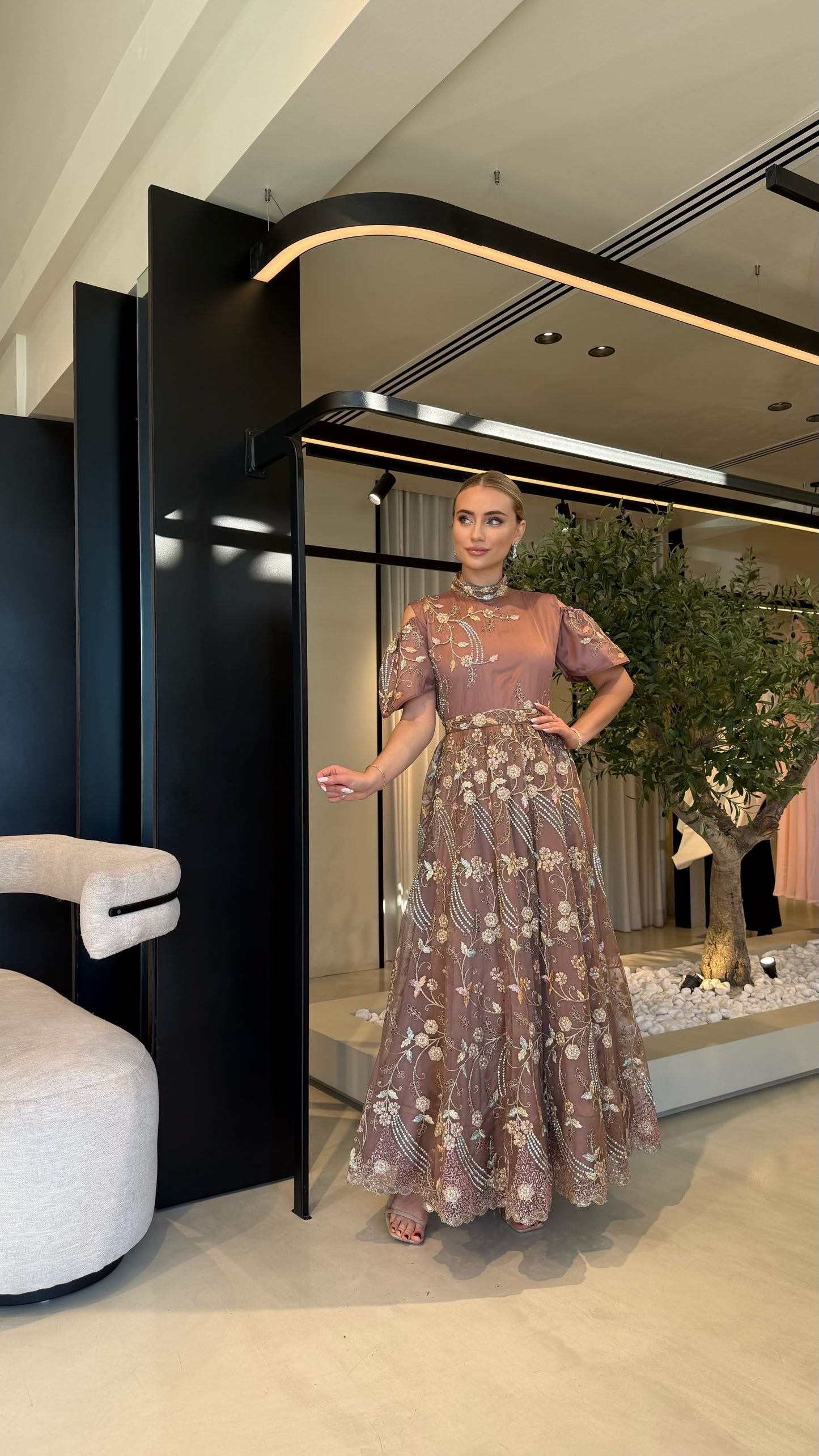 long fully embellished Jelwa Dress bridal-Mocha