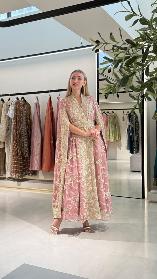 Cape Long sleeves Jelwa kaftan - Powder pink