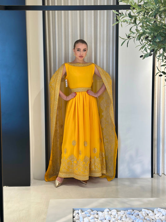 Cape kaftan Dress- Yellow