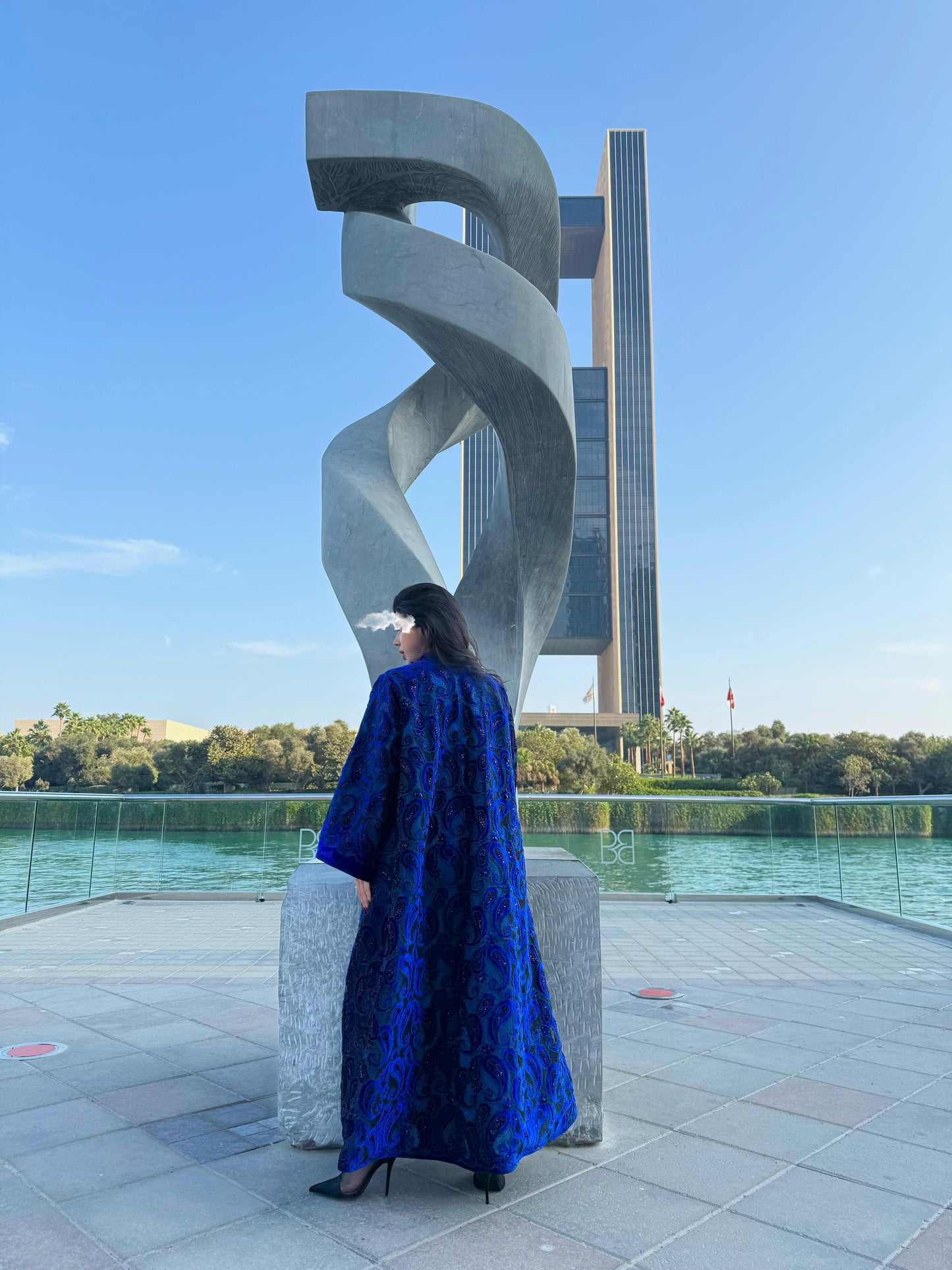 Velvet Bisht - Black x Royal Blue x cutouts & Embellishments