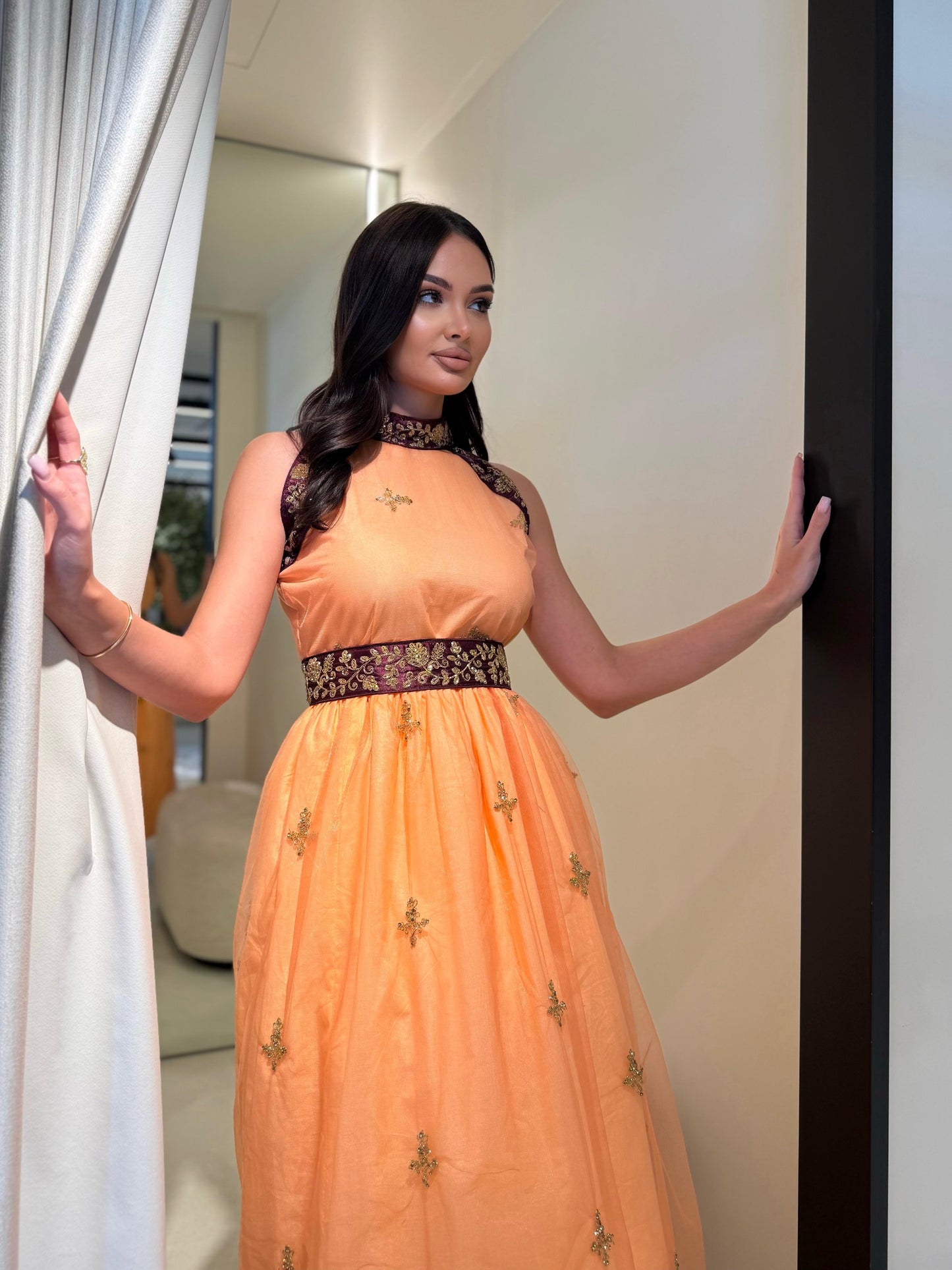 Tulle  Jelwa dress -Peach