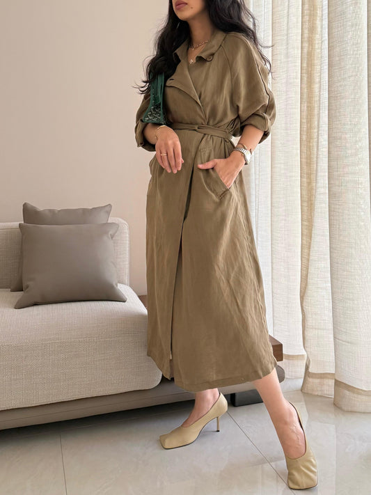 The Trench Linen Dress - Olive