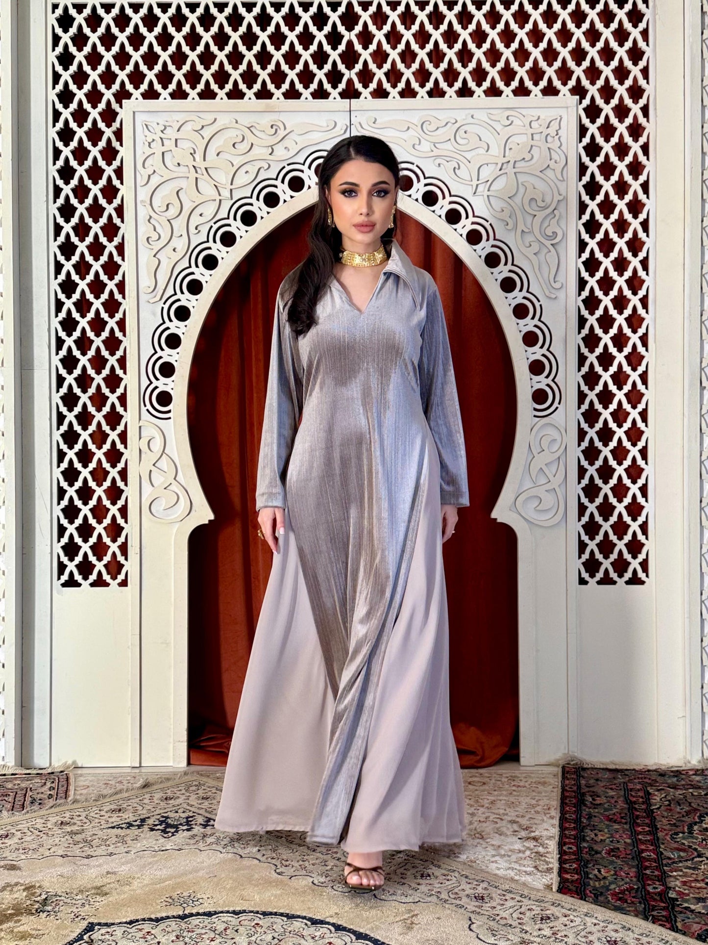 Velvet Casual Kaftan - Silver