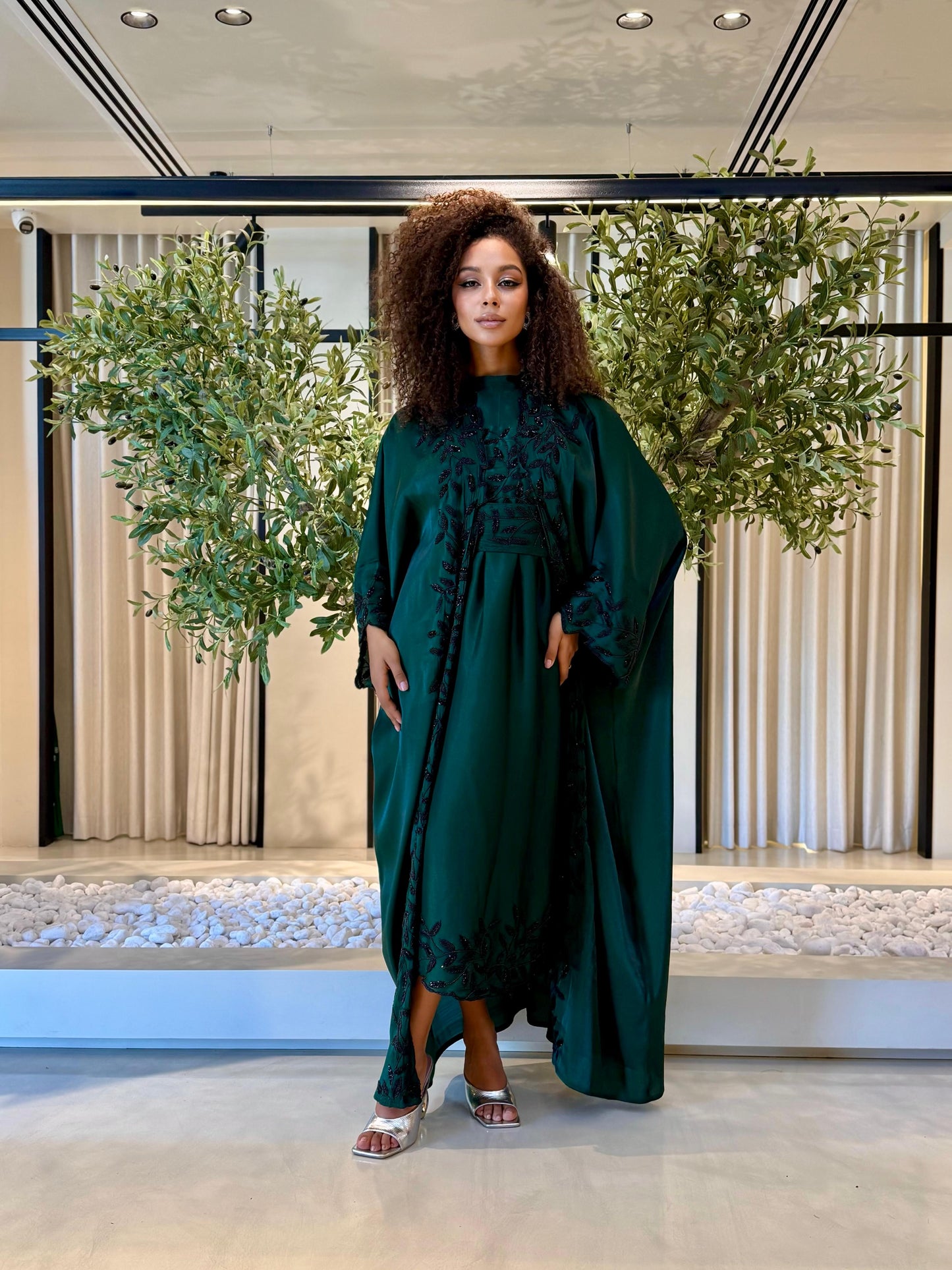 Two piece Jelwa Bisht Set - Dark Green x Black embellishment