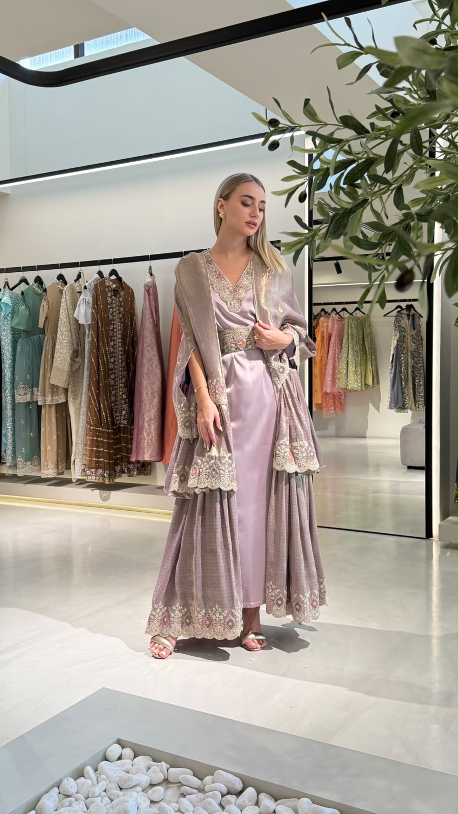 Triple Layered Jelwa Bisht /kaftan - Golden Lavender