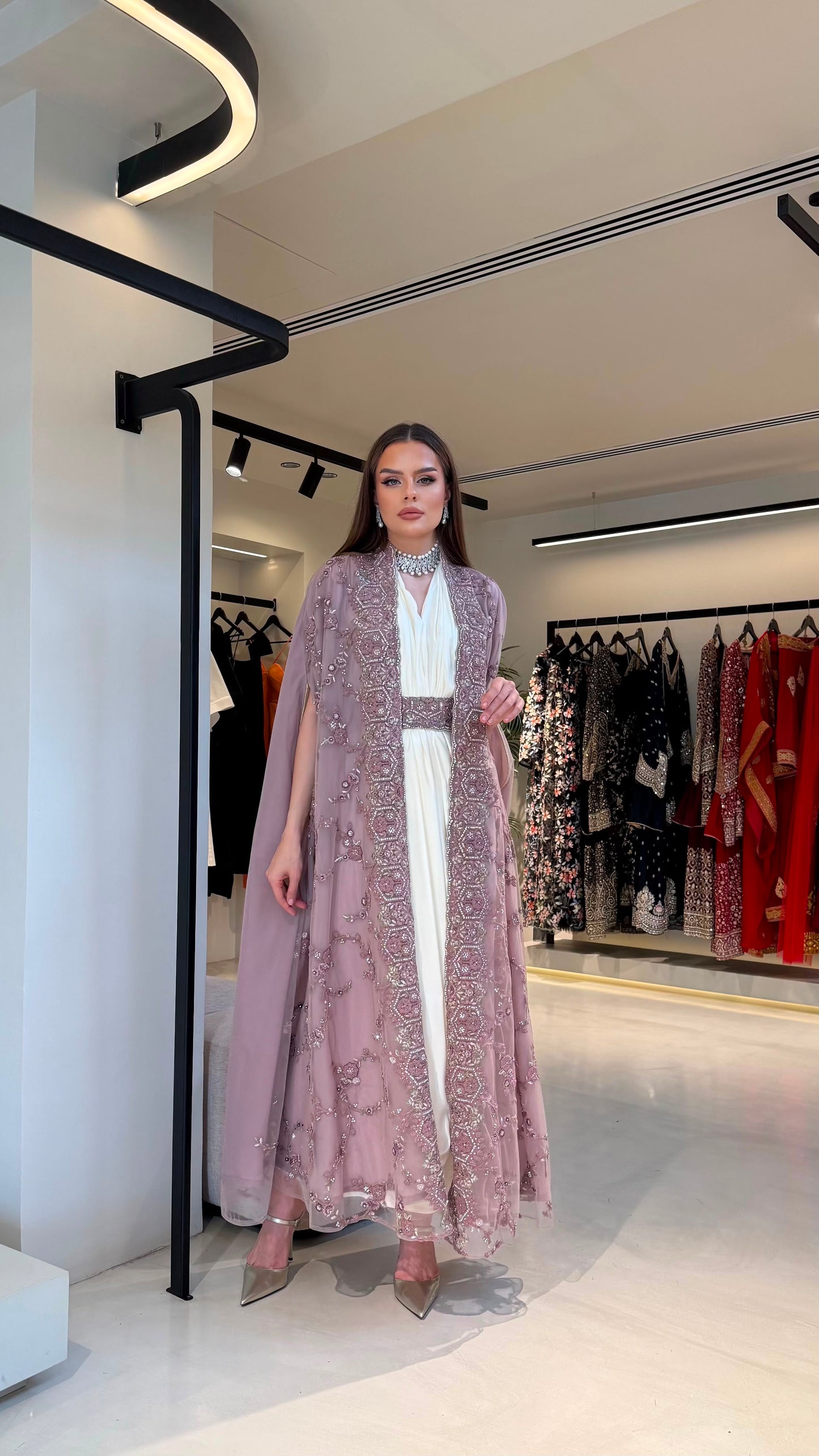 Cape Bisht Jelwa kaftan - Dark Rose