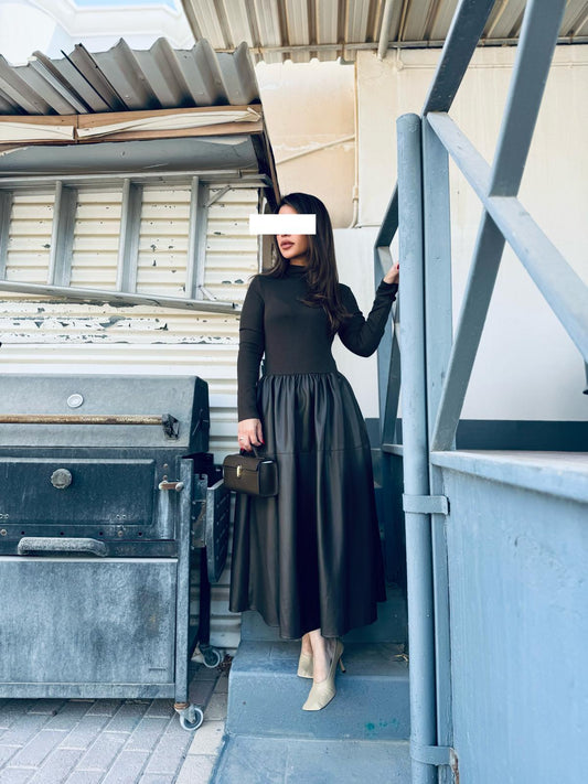 Winter Dress - Midi Leather x Chocolate brown