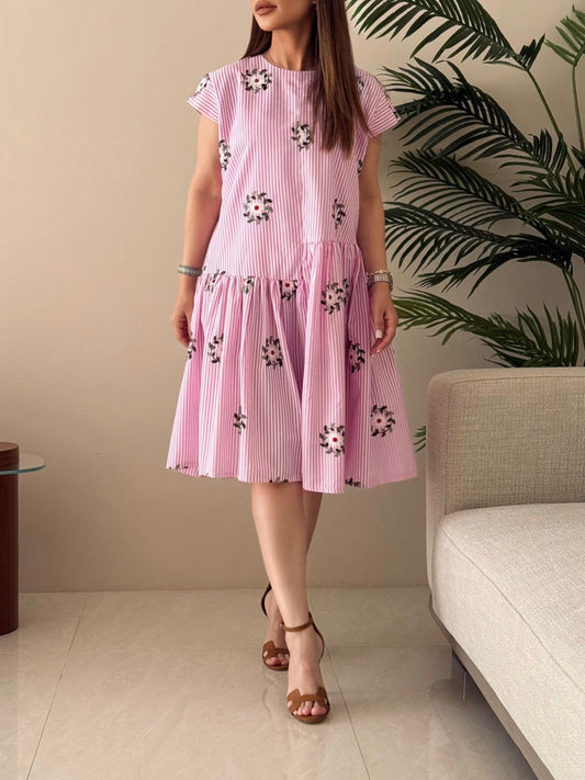 Lines x Florals mini Dress - Pink