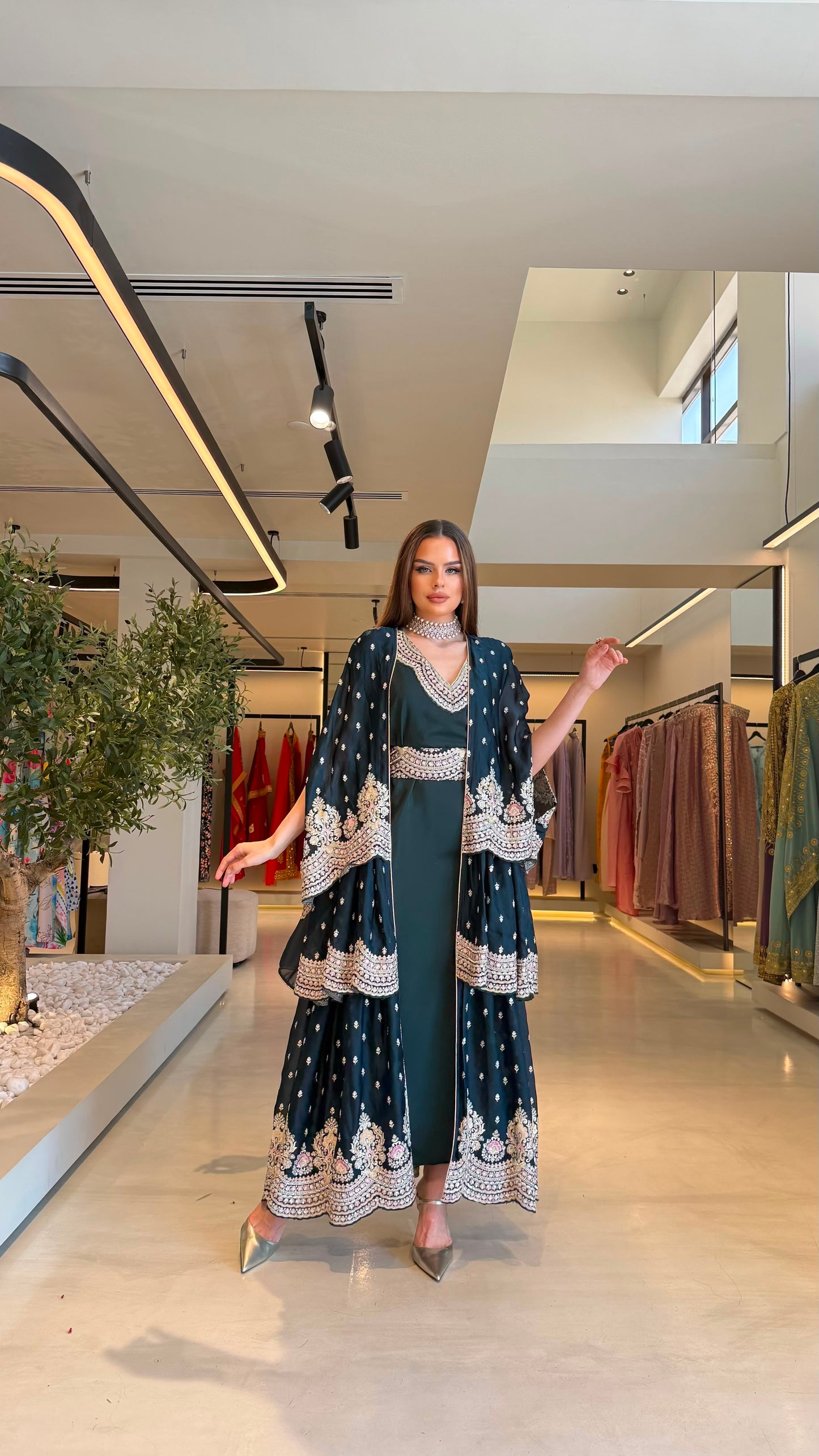 Triple Layer Jelwa Kaftan Bisht set - Teal