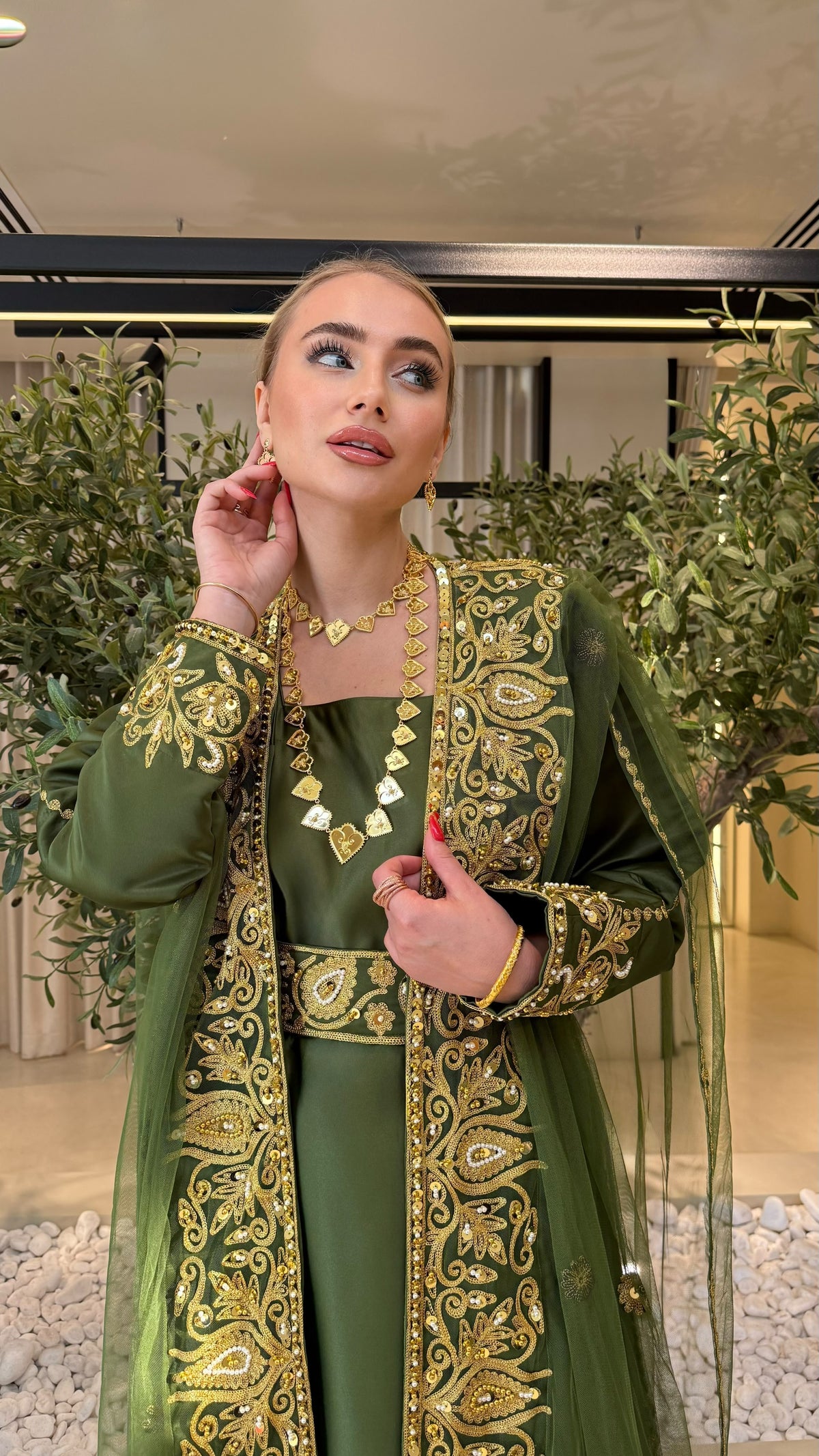 Nashel Jelwa Bisht/ Dress set- Olive Green