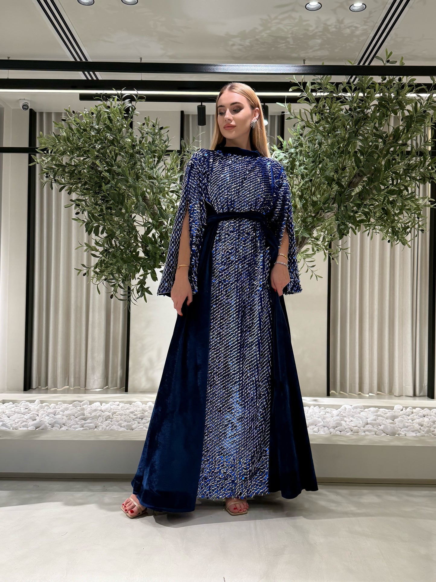 Jelwa kaftan - Sequin x Velvet Navy Blue