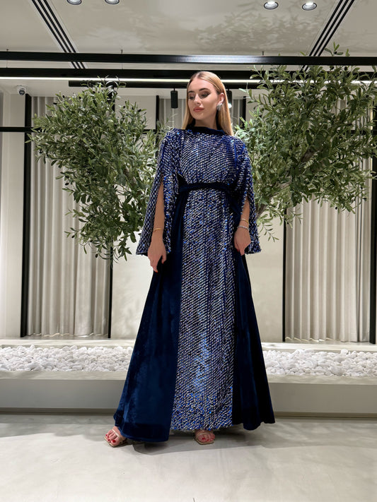 Jelwa kaftan - Sequin x Velvet Navy Blue