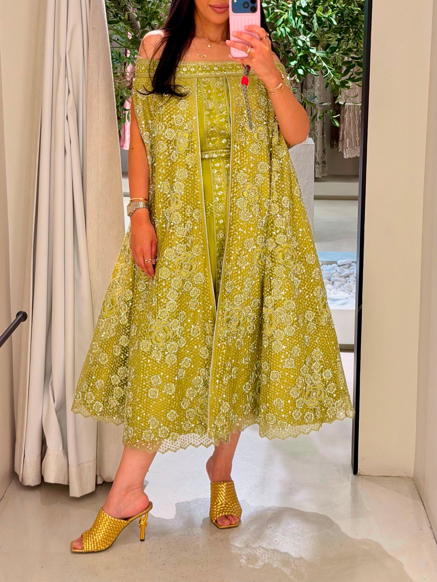 Midi fully embellished Jelwa Dress bridal- green