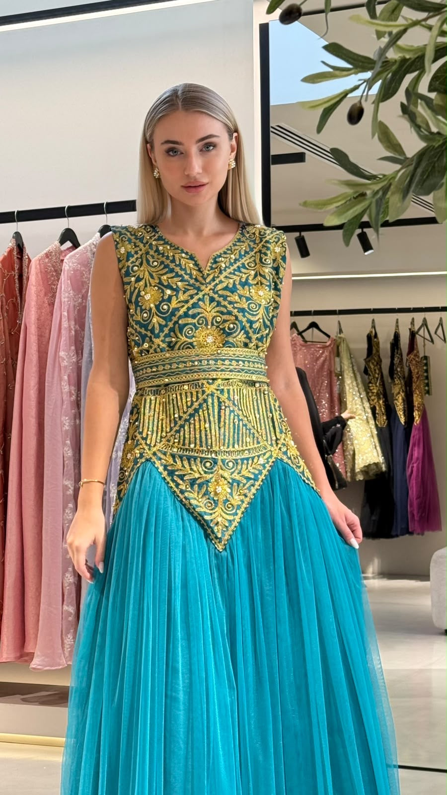 Nashel Jelwa Geometrical Dress X Tulle- Ocean Blue