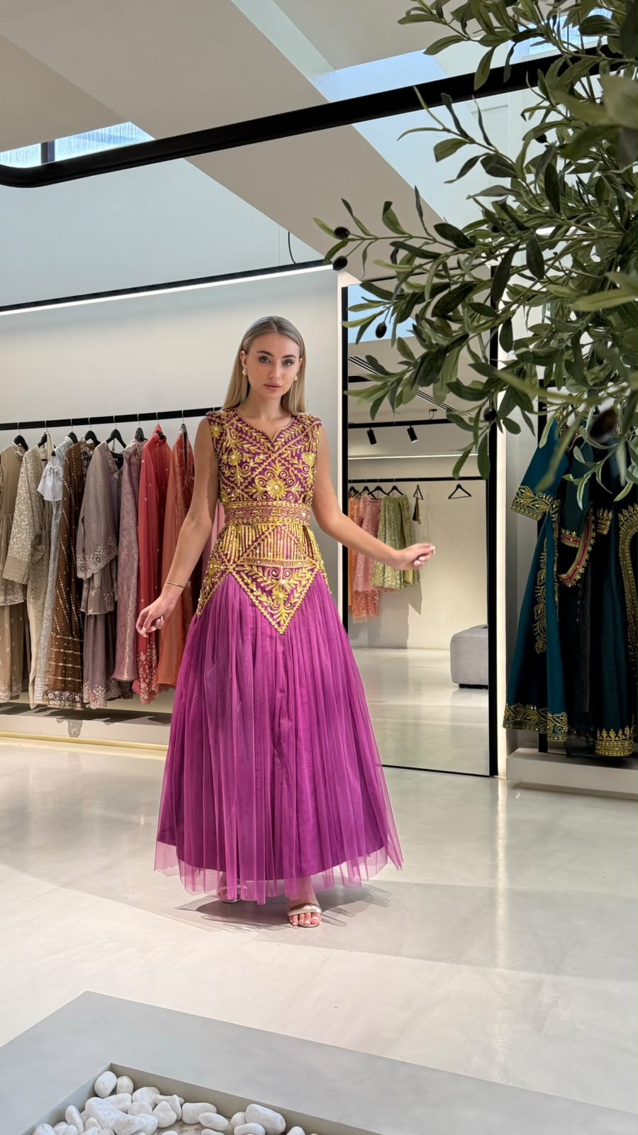 Nashel Jelwa Geometrical Dress X Tulle-Mauve