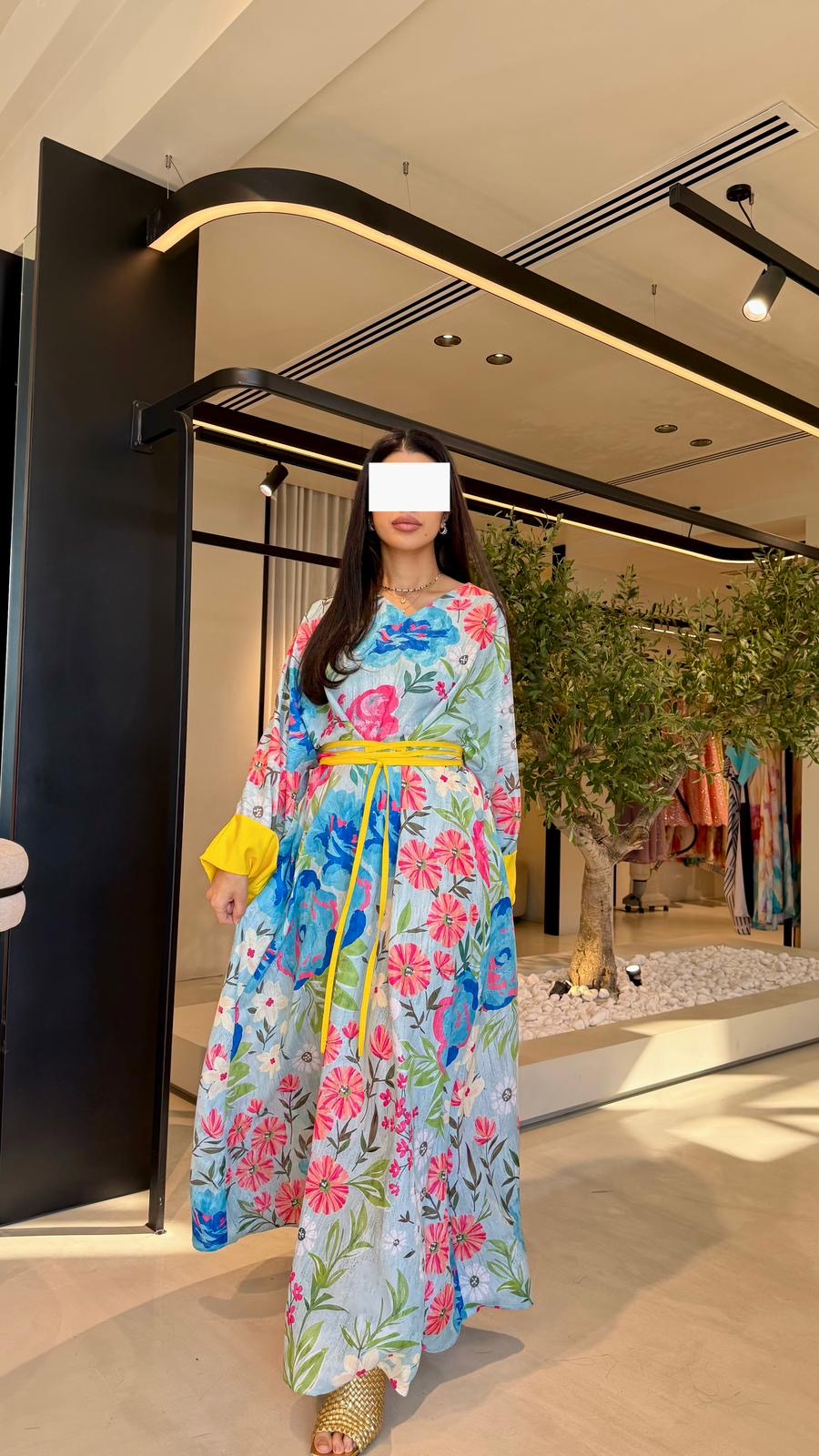 Summer floral kaftan  - Yellow Strappy Florals